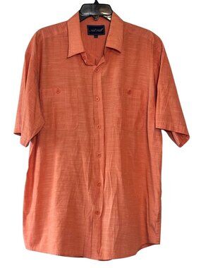Nob Hill Mens Short Sleeve Button Down Shirt Size L Peach Orange Cotton Blend